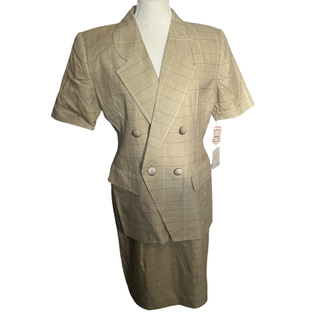 Vintage Lord & Taylor Petites Women's Plaid‎ Short Sleeve Skirt Suit Size 10